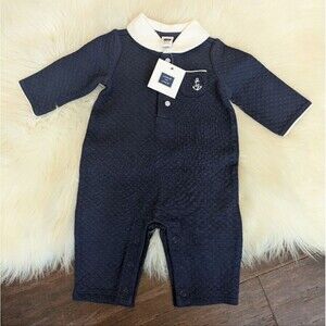 Janie & Jack NWT Navy Blue Quilted One Piece Baby Collar 1-Piece 0-3 months